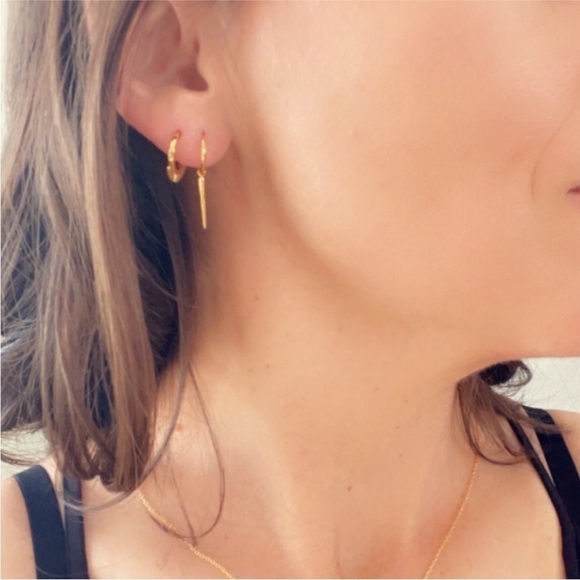 24K Gold Hoop Spike Earrings - Picture 2 of 5